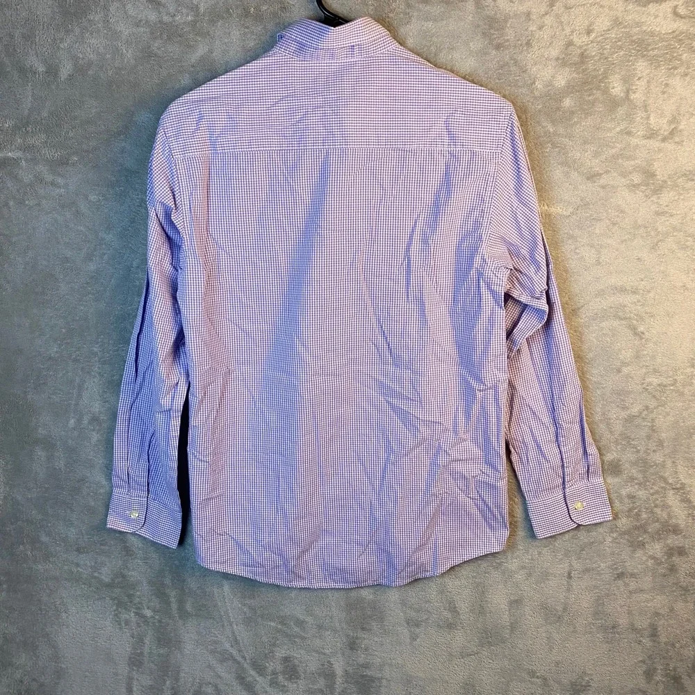 Chaps Boys Large 14-16 Button Down Shirt Purple White Gingham Long Sleeve